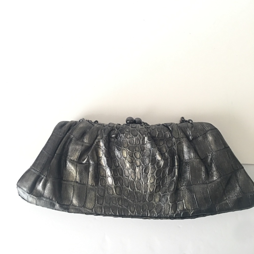 ABRO Leather Alligator Embossed Crossbody Chain Purse Handbag Charcoal Gray￼